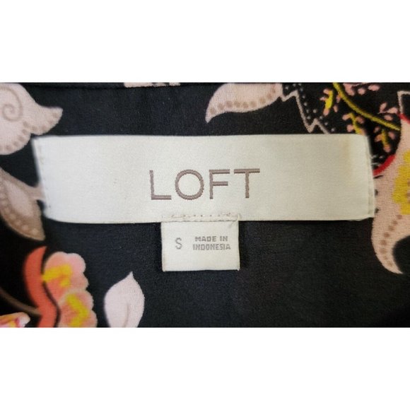 Loft Women's Long Sleeve Smocked V Neck Flowy Blouse Top Black Floral Size S - Picture 7 of 14